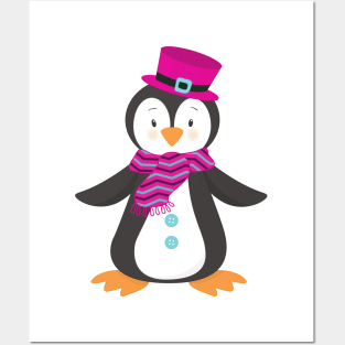 Cute Penguin, Penguin With Hat, Penguin With Scarf Posters and Art
